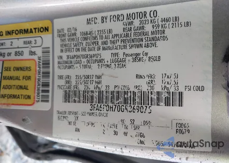 2016 Ford Fusion Se from USA, damaged, VIN 3FA6P0H70GR369075